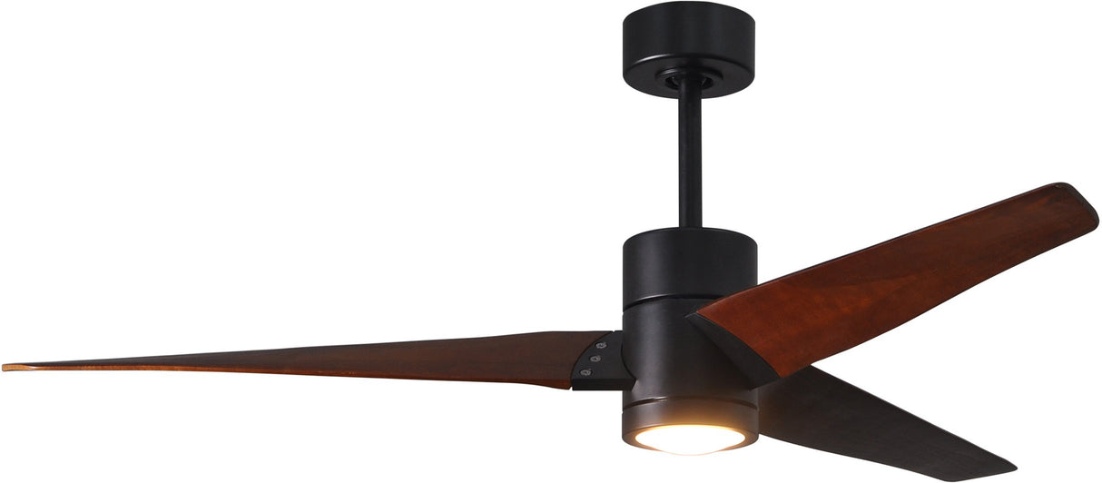 Matthews Fan SJ-BK-WN-60 Super Janet three-blade ceiling fan in Matte Black finish with 60” solid walnut tone blades and dimmable LED light kit 