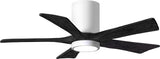 Matthews Fan IR5HLK-WH-BK-42 IR5HLK five-blade flush mount paddle fan in Gloss White finish with 42” solid matte black wood blades and integrated LED light kit.