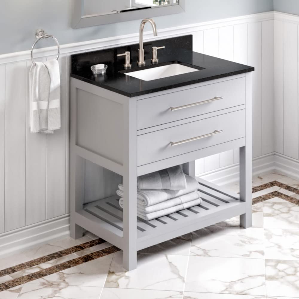 Jeffrey Alexander VKITWAV36GRBGR 36" Grey Wavecrest Vanity, Black Granite Vanity Top, undermount rectangle bowl