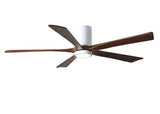 Matthews Fan IR5HLK-WH-WA-60 IR5HLK five-blade flush mount paddle fan in Gloss White finish with 60” solid walnut tone blades and integrated LED light kit.