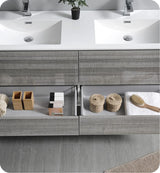 Fresca FCB9260HA-D Fresca Catania 60" Glossy Ash Gray Wall Hung Double Sink Modern Bathroom Cabinet