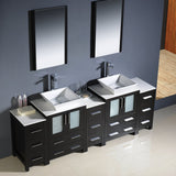 Fresca FVN62-72ES-VSL Fresca Torino 84" Espresso Modern Double Sink Bathroom Vanity w/ 3 Side Cabinets & Vessel Sinks