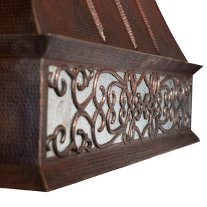 Premier Copper ProductsHV-EURO38S-NB-C2036BP1-TW 38-Inch 1250 CFM Hand Hammered Copper Wall Mounted Euro Range Hood with Nickel Background Scroll Design and Screen Filters