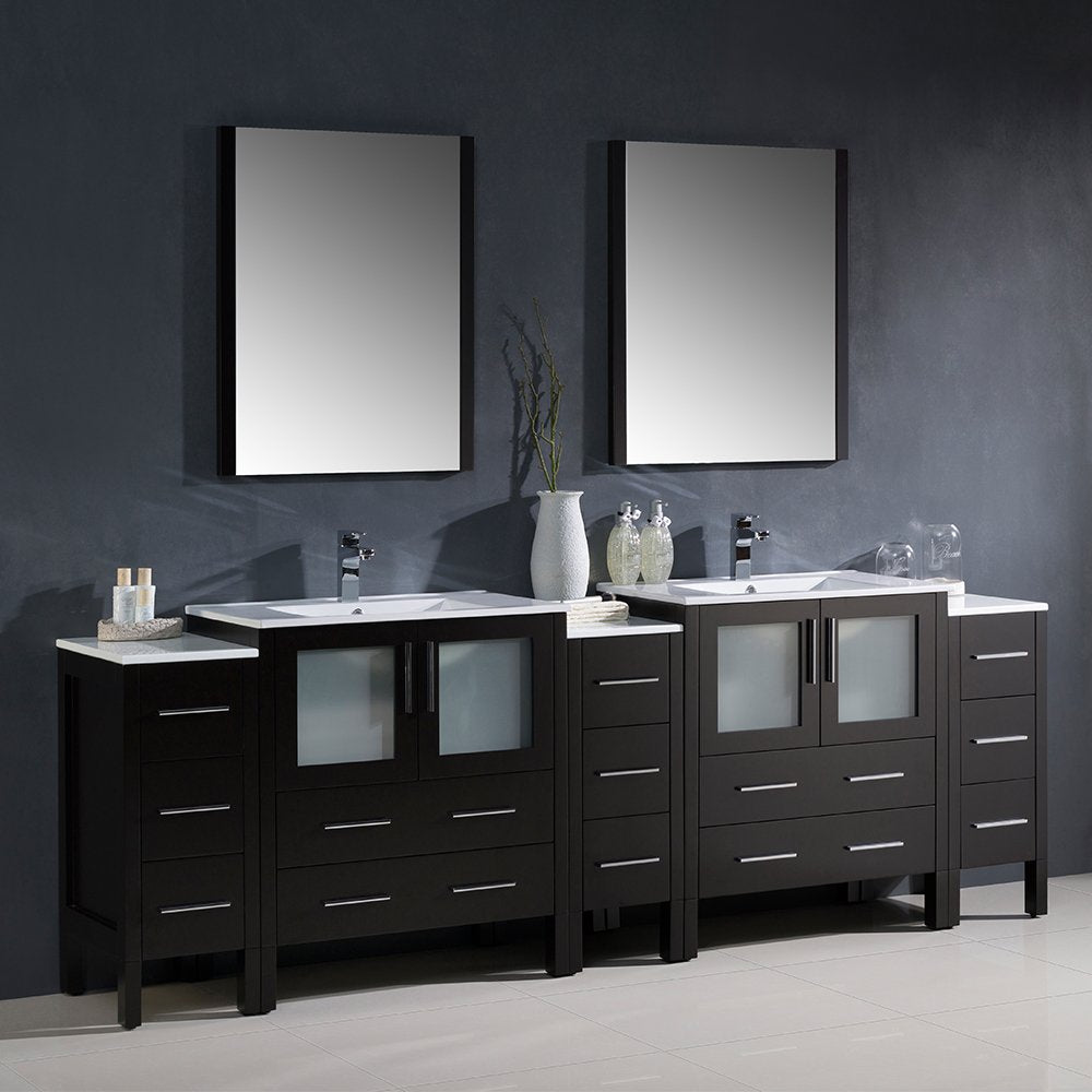 Fresca FVN62-96ES-UNS Fresca Torino 96" Espresso Modern Double Sink Bathroom Vanity w/ 3 Side Cabinets & Integrated Sinks