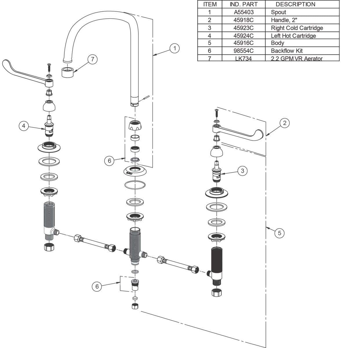 Elkay LK800GN08L2 Chrome Concealed Deck Faucet with 8" Gooseneck Spout and 2" Lever Handles