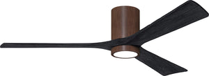 Matthews Fan IR3HLK-WN-BK-60 Irene-3HLK three-blade flush mount paddle fan in Walnut finish with 60” solid matte black wood blades and integrated LED light kit.