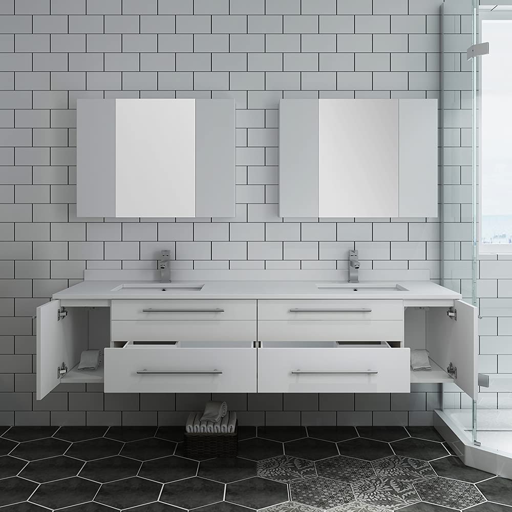 Fresca FVN6172GR-UNS-D Fresca Lucera 72" Gray Wall Hung Double Undermount Sink Modern Bathroom Vanity w/ Medicine Cabinets