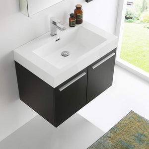 Fresca FVN8089BW Fresca Vista 30" Black Wall Hung Modern Bathroom Vanity w/ Medicine Cabinet