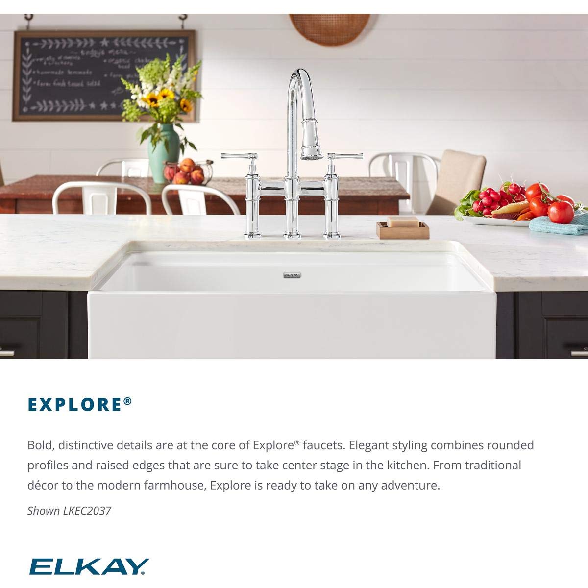 Elkay Explore LKEC2091LS Single Hole Wall Mount Pot Filler Kitchen Faucet with Lever Handles, Lustrous Steel