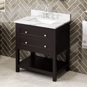 Jeffrey Alexander VKITAST30ESCQR 30" Espresso Astoria Vanity, Calacatta Vienna Quartz Vanity Top, undermount rectangle bowl