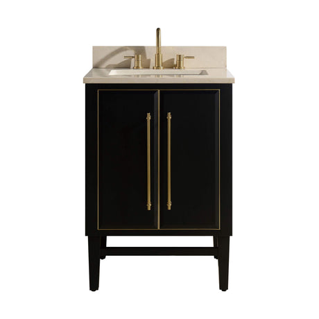 Avanity Mason 25 in. Vanity Combo in Black with Gold Trim and Crema Marfil Marble Top