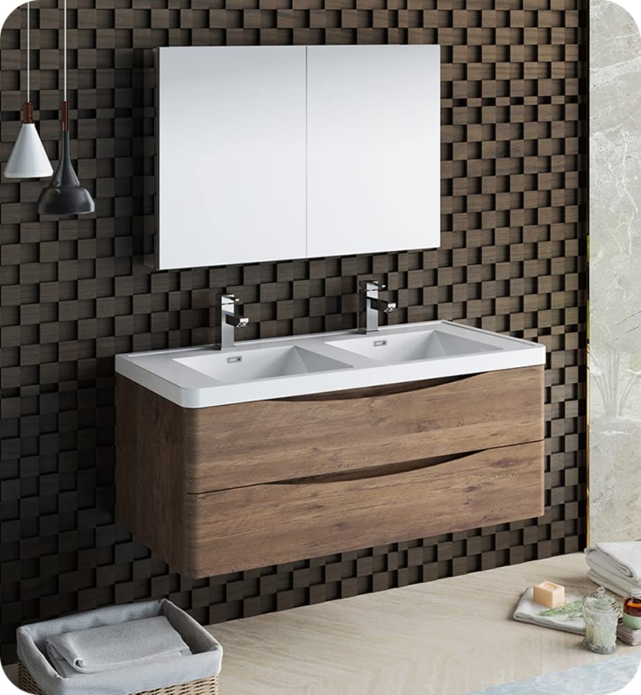 Fresca FCB9048RW-D Fresca Tuscany 48" Rosewood Wall Hung Double Sink Modern Bathroom Cabinet