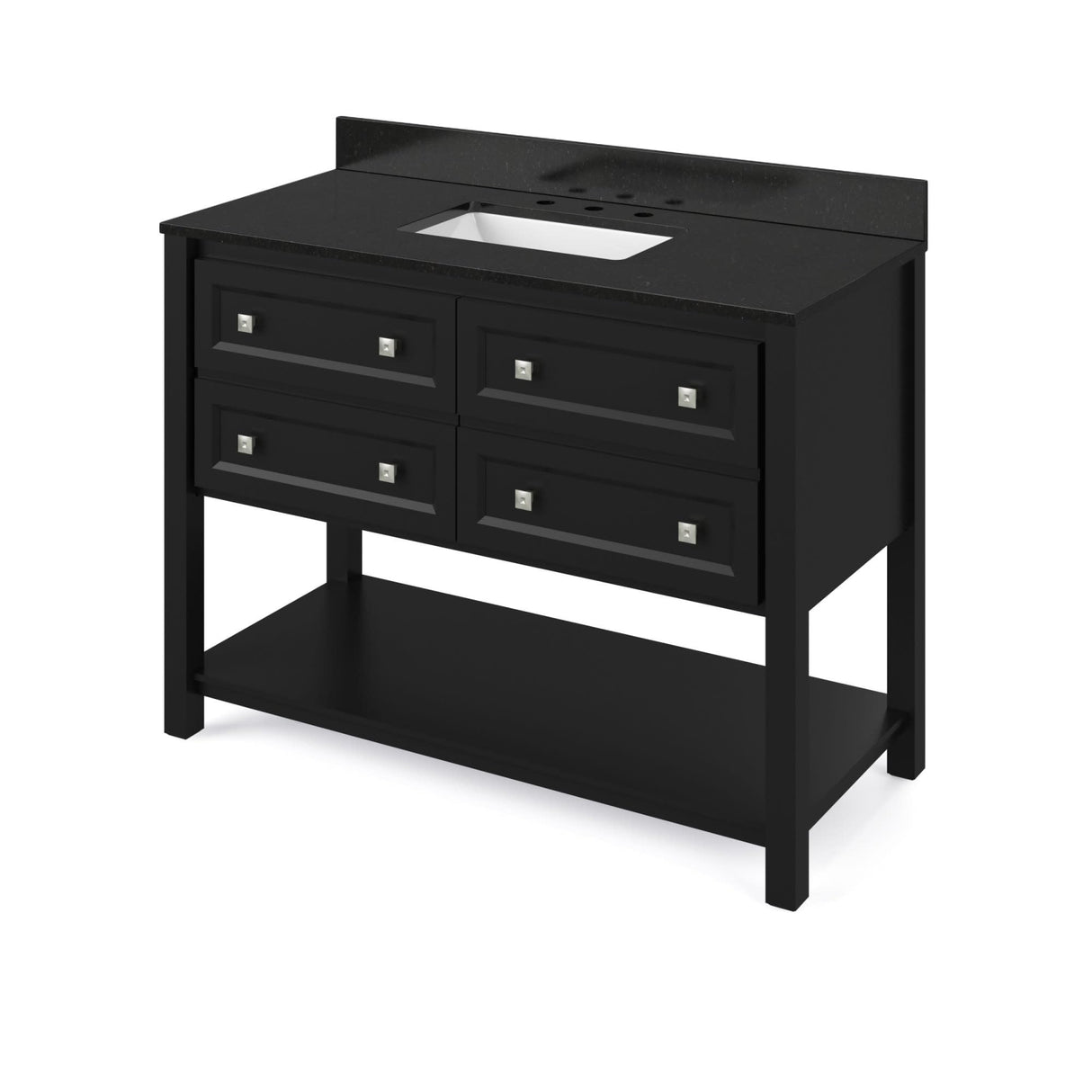 Jeffrey Alexander VKITADL48BKBGR 48" Black Adler Vanity, Black Granite Vanity Top, undermount rectangle bowl