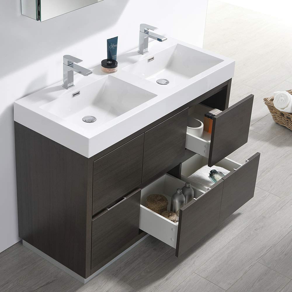 Fresca FVN8448WH-D Fresca Valencia 48" Glossy White Free Standing Double Sink Modern Bathroom Vanity w/ Medicine Cabinet