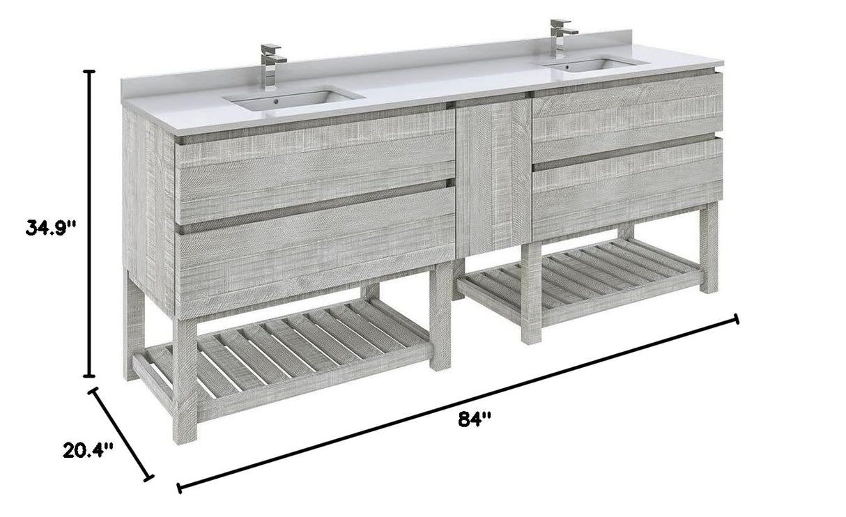 Fresca FCB31-361236ASH-FS-CWH-U Fresca Formosa 84" Floor Standing Open Bottom Double Sink Modern Bathroom Cabinet w/ Top & Sinks in Ash