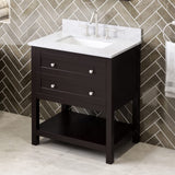 Jeffrey Alexander VKITAST30ESWCR 30" Espresso Astoria Vanity, White Carrara Marble Vanity Top, undermount rectangle bowl
