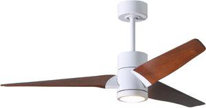 Matthews Fan SJ-WH-WN-52 Super Janet three-blade ceiling fan in Gloss White finish with 52” solid walnut tone blades and dimmable LED light kit 