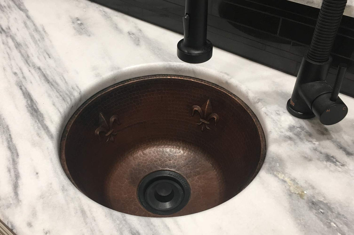 Premier Copper Products BR16FDB3 16-Inch Universal Round Copper with Fleur De Lis Sink and 3.5-Inch Drain Size, Oil Rubbed Bronze