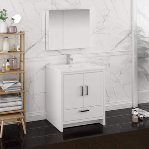 Fresca FVN9430WH Fresca Imperia 30" Glossy White Free Standing Modern Bathroom Vanity w/ Medicine Cabinet