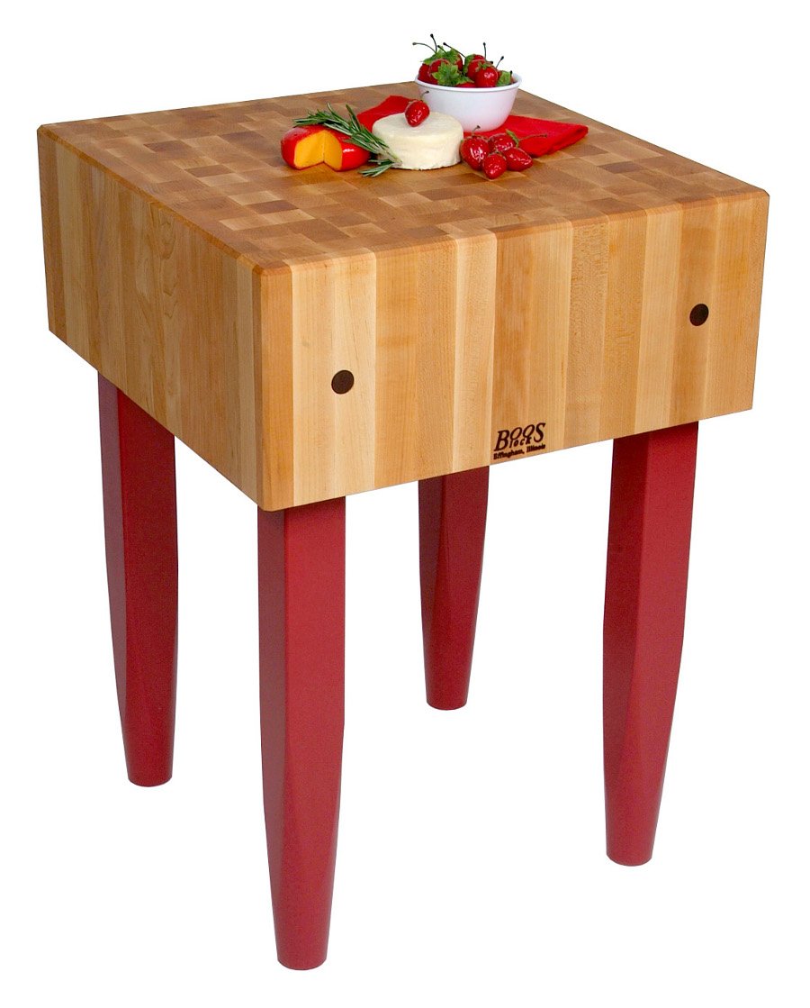 John Boos PCA4-BN PCA Butcher Block - 10" Thick End-Grain Maple Block, 30"W x 24"D, Barn Red Legs BLOCK 30X24X10 W/HOLDER CRM-