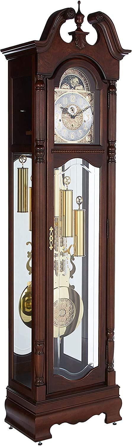 Howard Miller Baldwin Floor Clock 611-200 - Cherry Bordeaux Grandfather Vertical Home Decor with Illuminated Case & Cable-Driven Single-Chime Movement