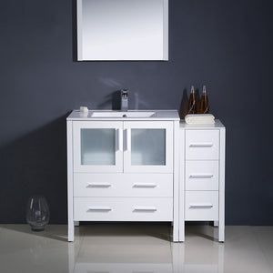 Fresca FVN62-3012WH-UNS Fresca Torino 42" White Modern Bathroom Vanity w/ Side Cabinet & Integrated Sink