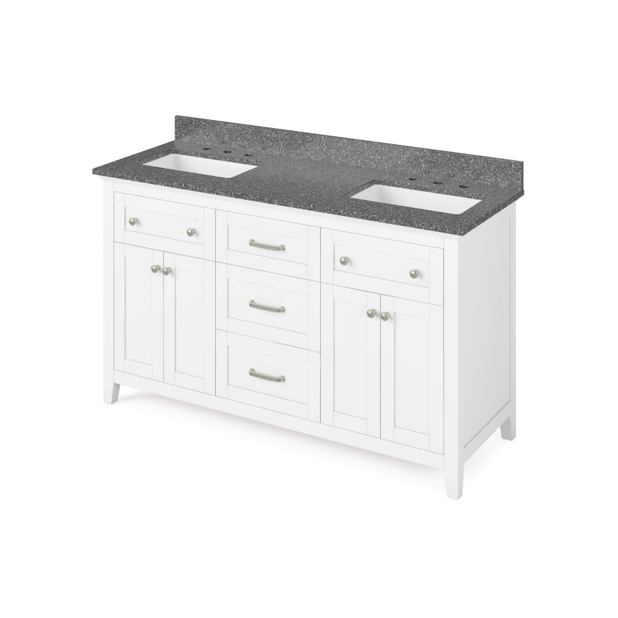 Jeffrey Alexander VKITCHA60WHBOR 60" White Chatham Vanity, double bowl, Boulder Cultured Marble Vanity Top, two undermount rectangle bowls