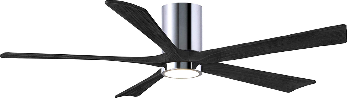 Matthews Fan IR5HLK-CR-BK-60 IR5HLK five-blade flush mount paddle fan in Polished Chrome finish with 60” solid matte black wood blades and integrated LED light kit.