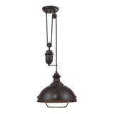 Elk Home Farmhouse 1-Light Pendant - in Oiled Bronze Finish, with Oiled Bronze Metal Shade, Transitional Style