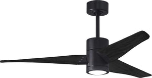 Matthews Fan SJ-BK-BK-52 Super Janet three-blade ceiling fan in Matte Black finish with 52” solid matte blade wood blades and dimmable LED light kit 