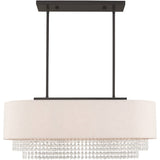 Livex Lighting 51123-92 Carlisle - 31" Three Light Linear Chandelier, English Bronze Finish with Oatmeal Fabric Shade with Clear Crystal