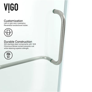 VIGO 30 in. x 46 in. x 73 in. Monteray Frameless Hinged Rectangle Shower Enclosure with Clear 0.38" Tempered Glass and Hardware in Brushed Nickel Finish with Reversible Handle - VG6011BNCL48