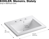 KOHLER K-2337-8-17 Memoirs Stately Rectanglar Drop in Bathroom Sink, 22 3/4", White