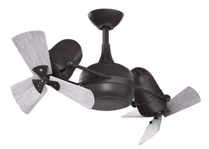 Matthews Fan DG-TB-WDBW Dagny 360° double-headed rotational ceiling fan in Textured Bronze finish with solid barn wood blades.