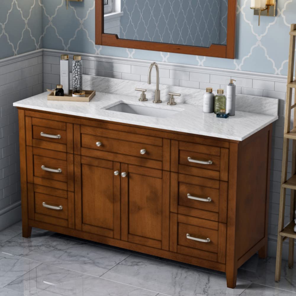 Jeffrey Alexander VKITCHA60SCHWCR 60" Chocolate Chatham Vanity, White Carrara Marble Vanity Top, undermount rectangle bowl