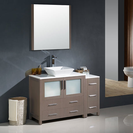 Fresca FVN62-3612GO-VSL Fresca Torino 48" Gray Oak Modern Bathroom Vanity w/ Side Cabinet & Vessel Sink