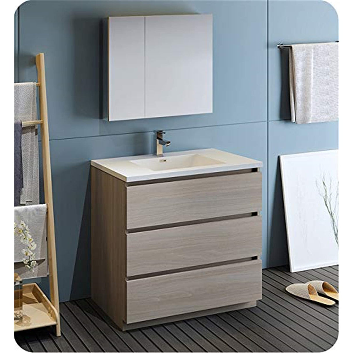 Fresca FVN9336MGO Fresca Lazzaro 36" Gray Wood Free Standing Modern Bathroom Vanity w/ Medicine Cabinet