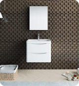 Fresca FCB9024WH-I Fresca Tuscany 24" Glossy White Wall Hung Modern Bathroom Cabinet w/ Integrated Sink