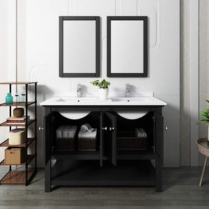 Fresca FVN2348BL-D Fresca Manchester 48" Black Traditional Double Sink Bathroom Vanity w/ Mirrors