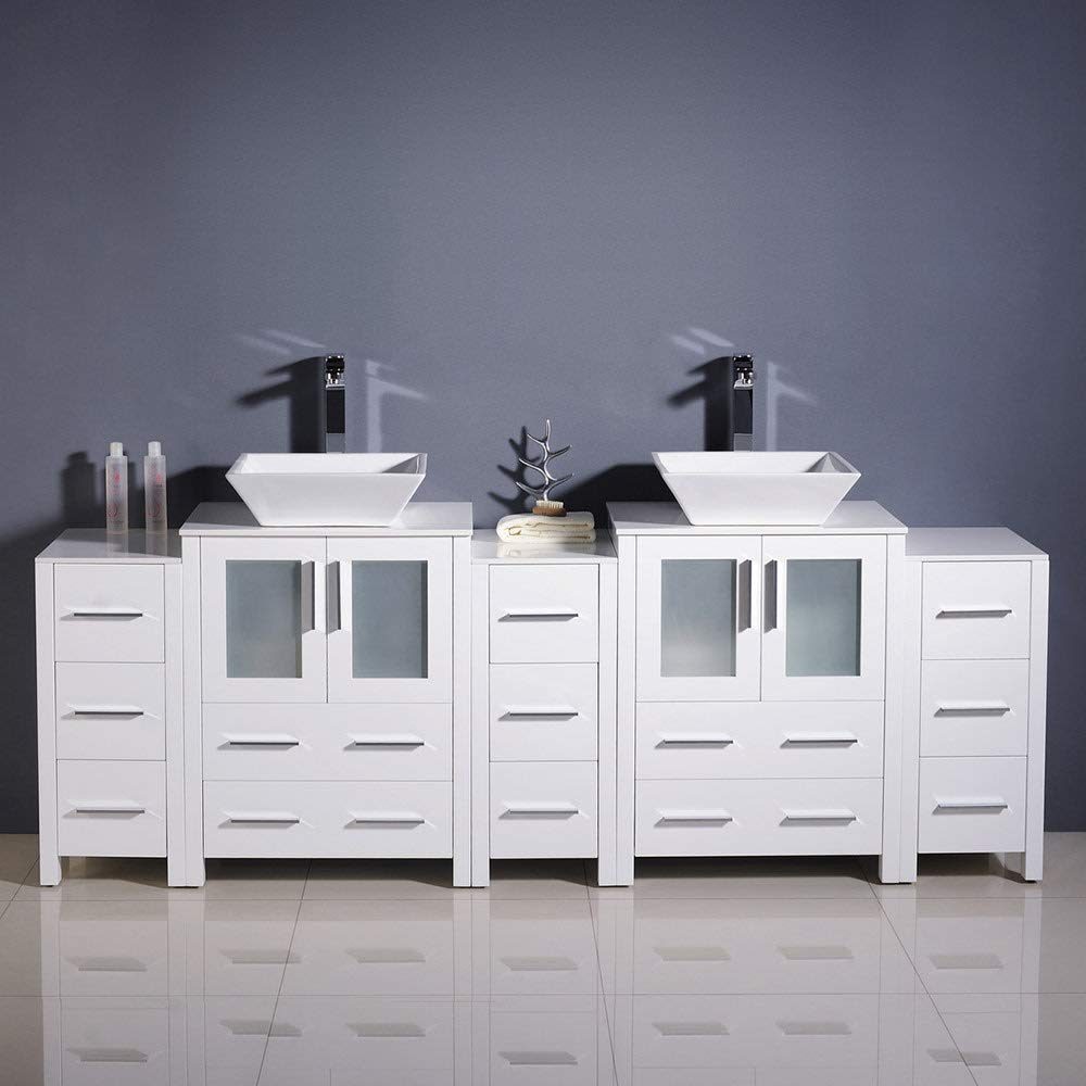 Fresca FCB62-72ES-CWH-V Fresca Torino 84" Espresso Modern Double Sink Bathroom Cabinets w/ Tops & Vessel Sinks