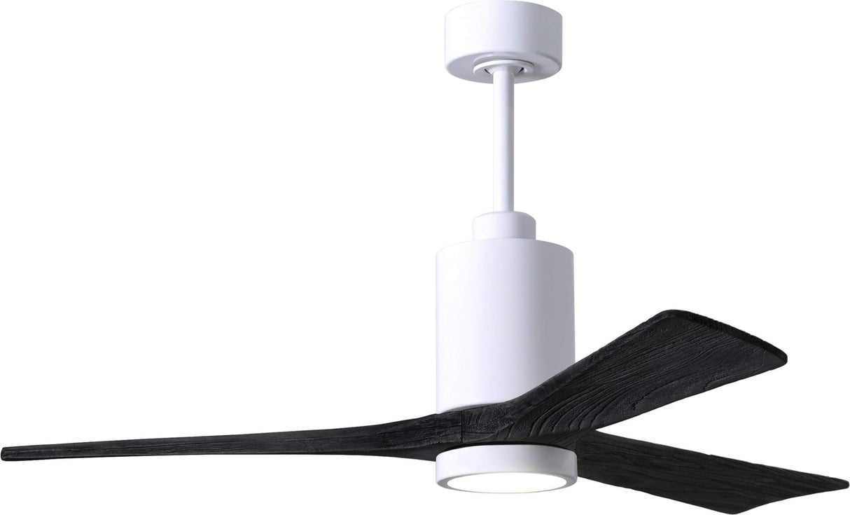 Matthews Fan PA3-WH-BK-52 Patricia-3 three-blade ceiling fan in Gloss White finish with 52” solid matte black wood blades and dimmable LED light kit 