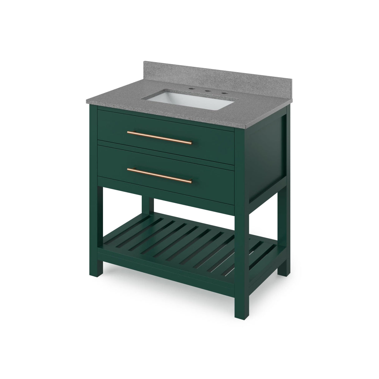 Jeffrey Alexander VKITWAV36GNSGR 36" Forest Green Wavecrest Vanity, Steel Grey Cultured Marble Vanity Top, undermount rectangle bowl