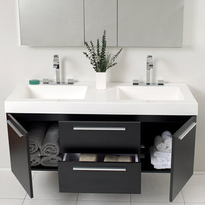 Fresca FVN8013BW Fresca Opulento 54" Black Modern Double Sink Bathroom Vanity w/ Medicine Cabinet