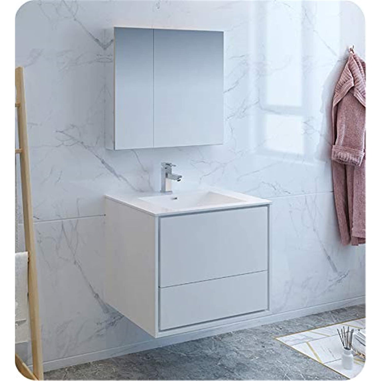 Fresca FVN9230WH Fresca Catania 30" Glossy White Wall Hung Modern Bathroom Vanity w/ Medicine Cabinet