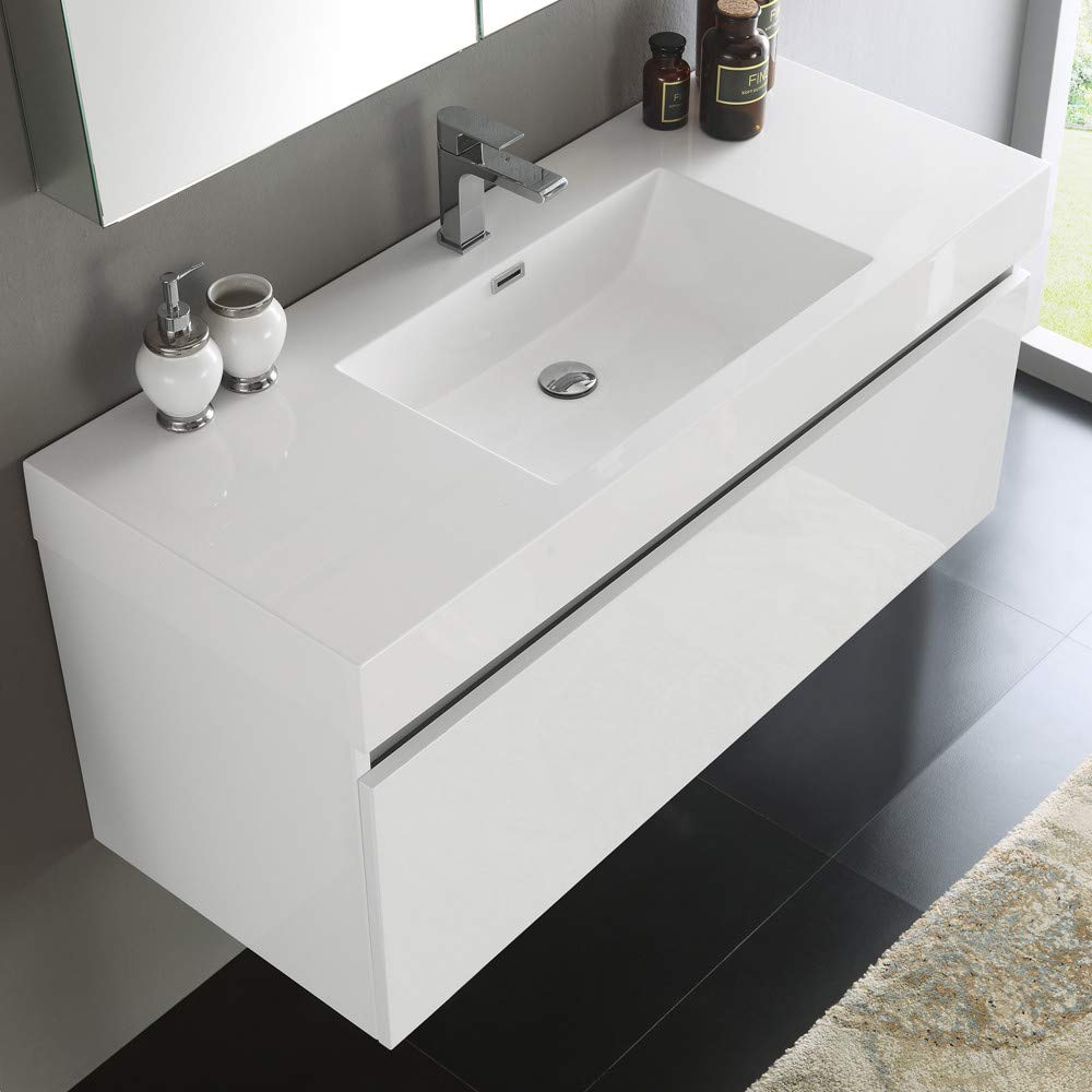 Fresca FVN8011WH Fresca Mezzo 48" White Wall Hung Modern Bathroom Vanity w/ Medicine Cabinet