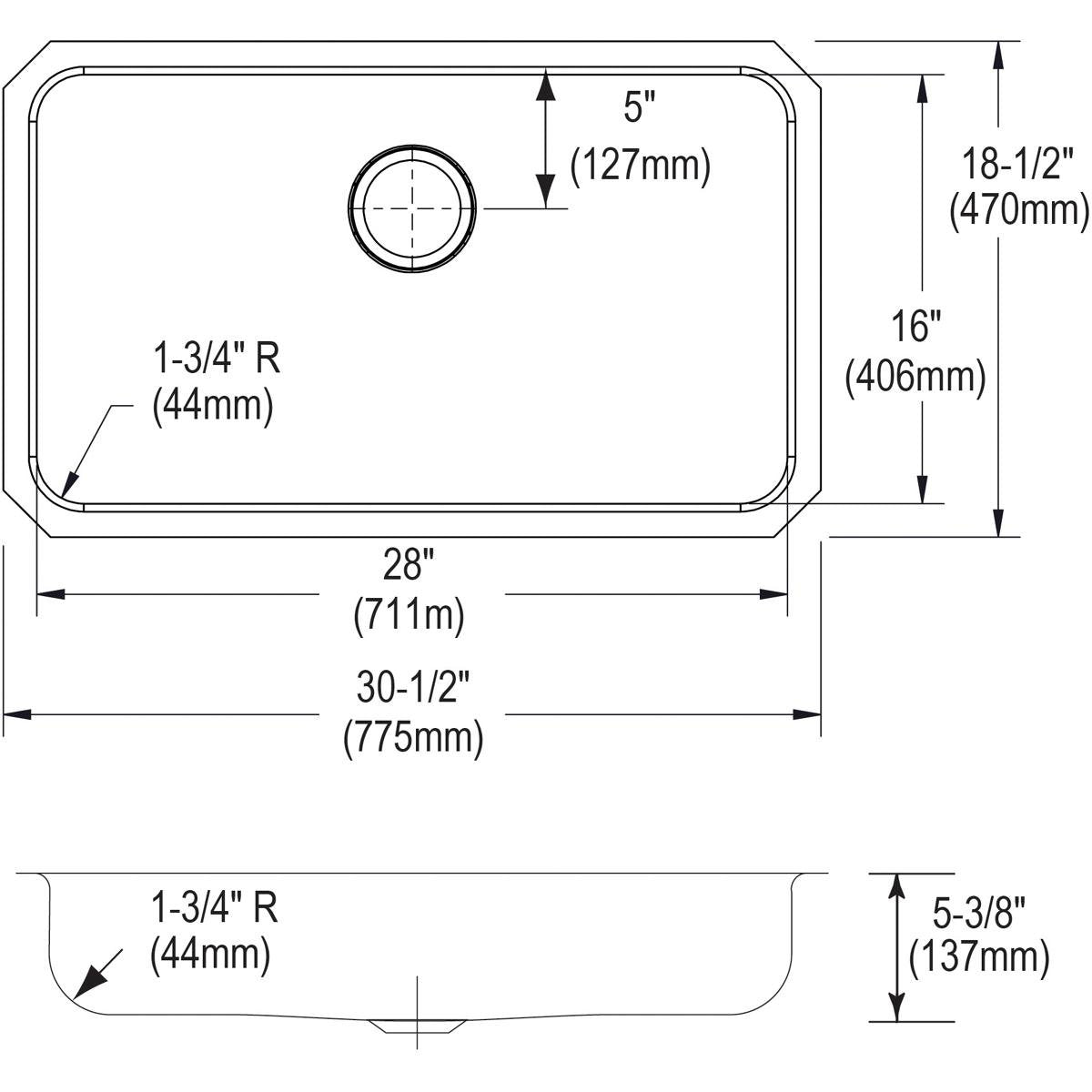 Elkay Lustertone ELUHAD281655 Single Bowl Undermount Stainless Steel ADA Sink