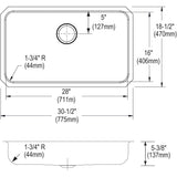Elkay Lustertone ELUHAD281655 Single Bowl Undermount Stainless Steel ADA Sink