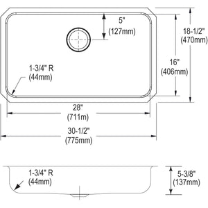 Elkay Lustertone ELUHAD281655 Single Bowl Undermount Stainless Steel ADA Sink