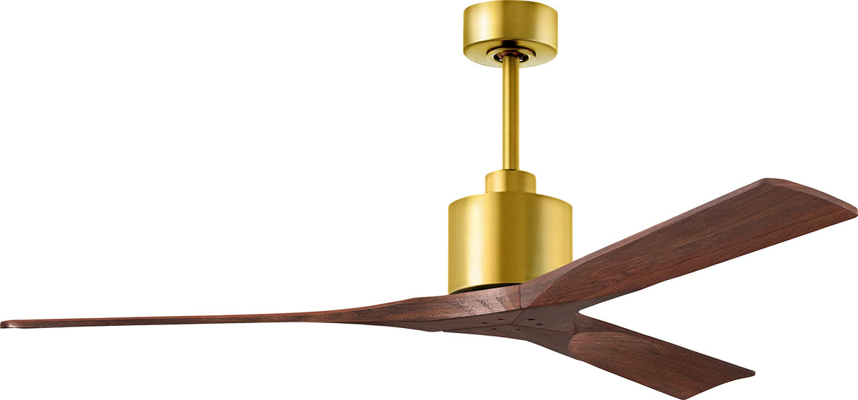 Matthews Fan NK-BRBR-WA-60 Nan 6-speed ceiling fan in Brushed Brass finish with 60” solid walnut tone wood blades