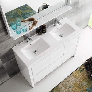 Fresca FVN8148WH-D Fresca Allier 48" White Modern Double Sink Bathroom Vanity w/ Mirror
